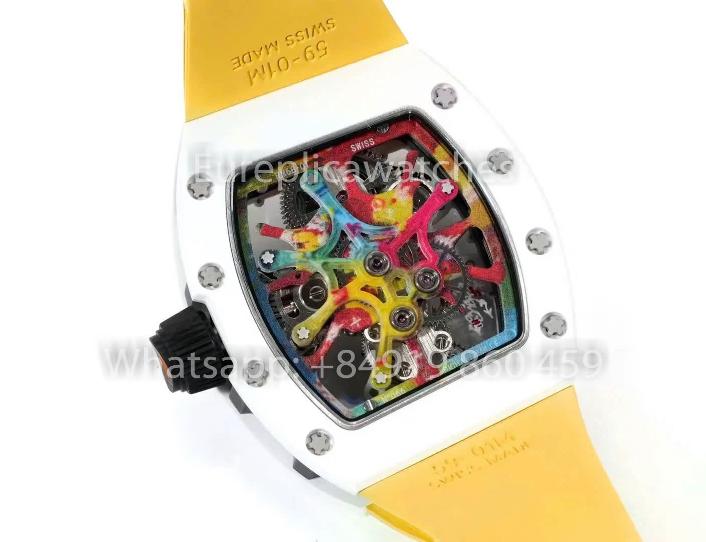 RICHARD MILLE RM 68-01 Tourbillon Cyril Kongo Watch 1:1 Best Clone RM Fabbrica White Case Rubber Yellow cinturino