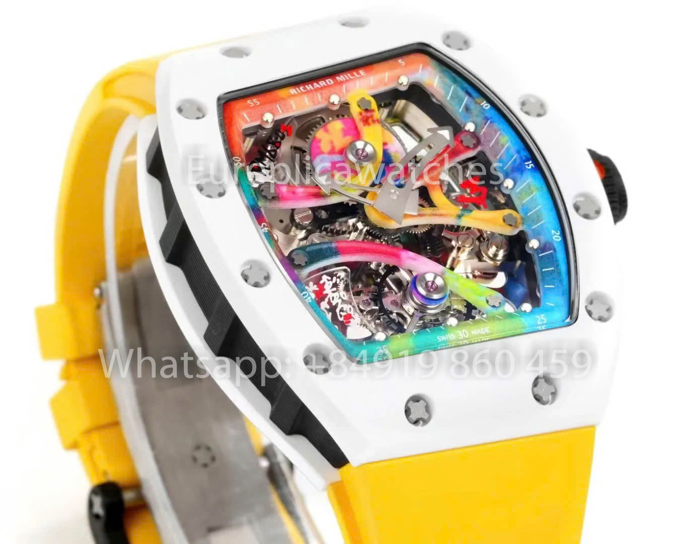 RICHARD MILLE RM 68-01 Tourbillon Cyril Kongo Watch 1:1 Best Clone RM Fabbrica White Case Rubber Yellow cinturino