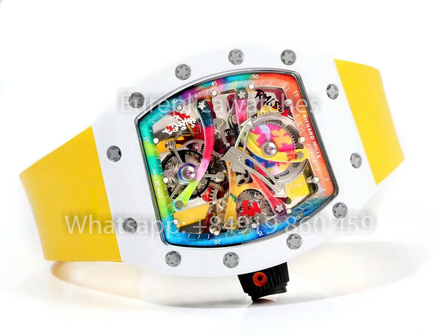 RICHARD MILLE RM 68-01 Tourbillon Cyril Kongo Watch 1:1 Best Clone RM Fabbrica White Case Rubber Yellow cinturino
