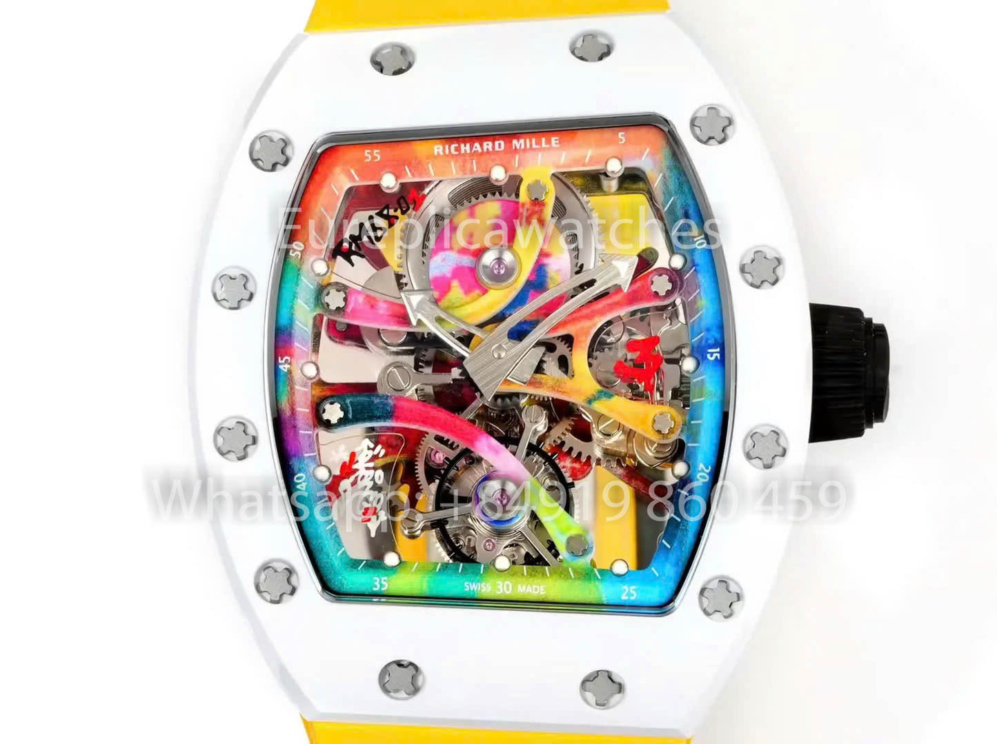 RICHARD MILLE RM 68-01 Tourbillon Cyril Kongo Watch 1:1 Best Clone RM Fabbrica White Case Rubber Yellow cinturino