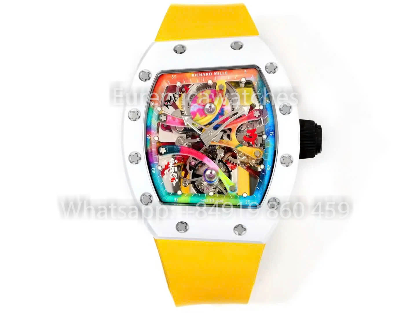 RICHARD MILLE RM 68-01 Tourbillon Cyril Kongo Watch 1:1 Best Clone RM Fabbrica White Case Rubber Yellow cinturino