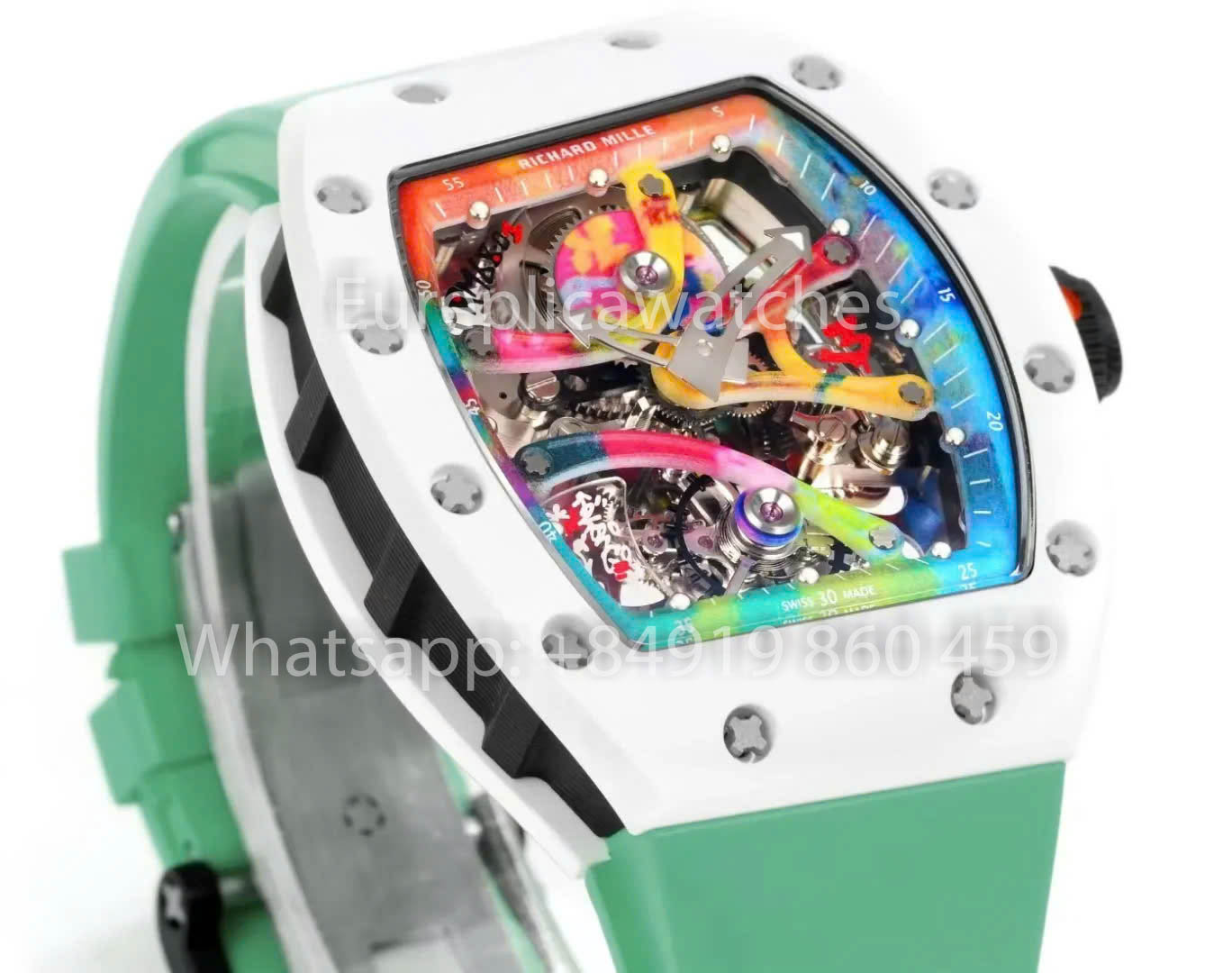 RICHARD MILLE RM 68-01 Tourbillon Cyril Kongo Watch 1:1 Best Clone RM Fabbrica Green Case Rubber Yellow cinturino