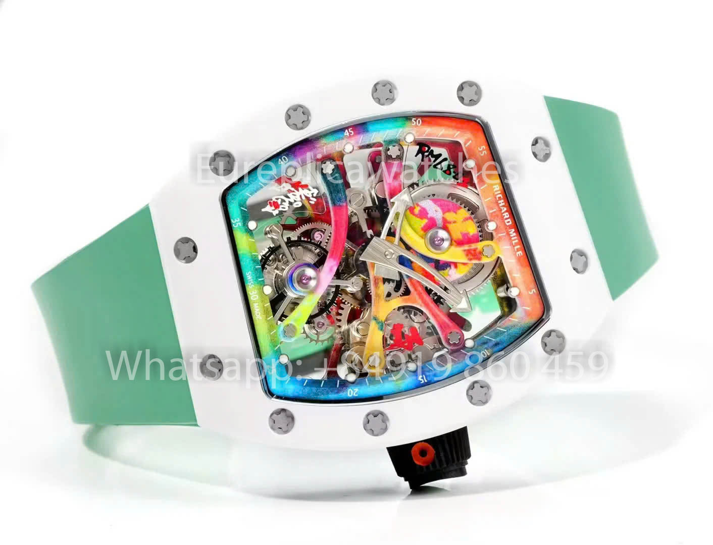 RICHARD MILLE RM 68-01 Tourbillon Cyril Kongo Watch 1:1 Best Clone RM Fabbrica Green Case Rubber Yellow cinturino