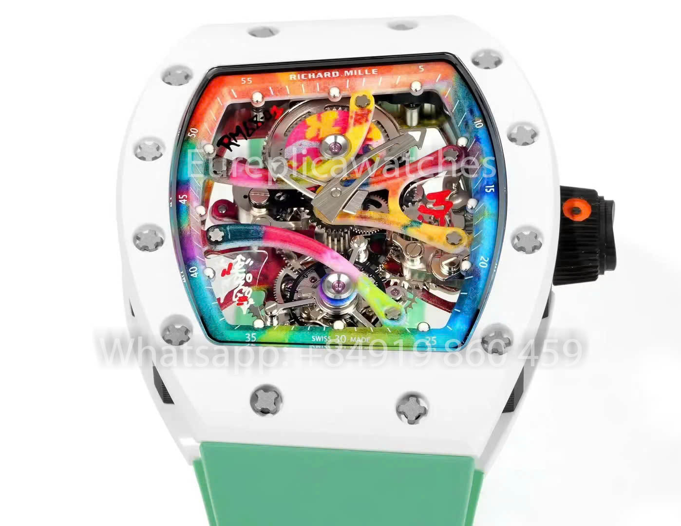 RICHARD MILLE RM 68-01 Tourbillon Cyril Kongo Watch 1:1 Best Clone RM Fabbrica Green Case Rubber Yellow cinturino