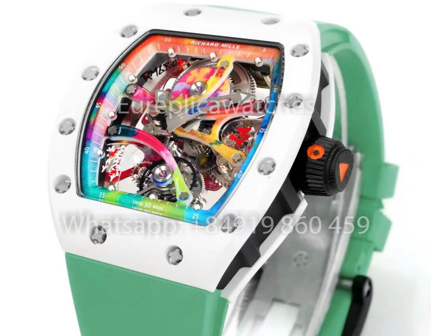 RICHARD MILLE RM 68-01 Tourbillon Cyril Kongo Watch 1:1 Best Clone RM Fabbrica Green Case Rubber Yellow cinturino