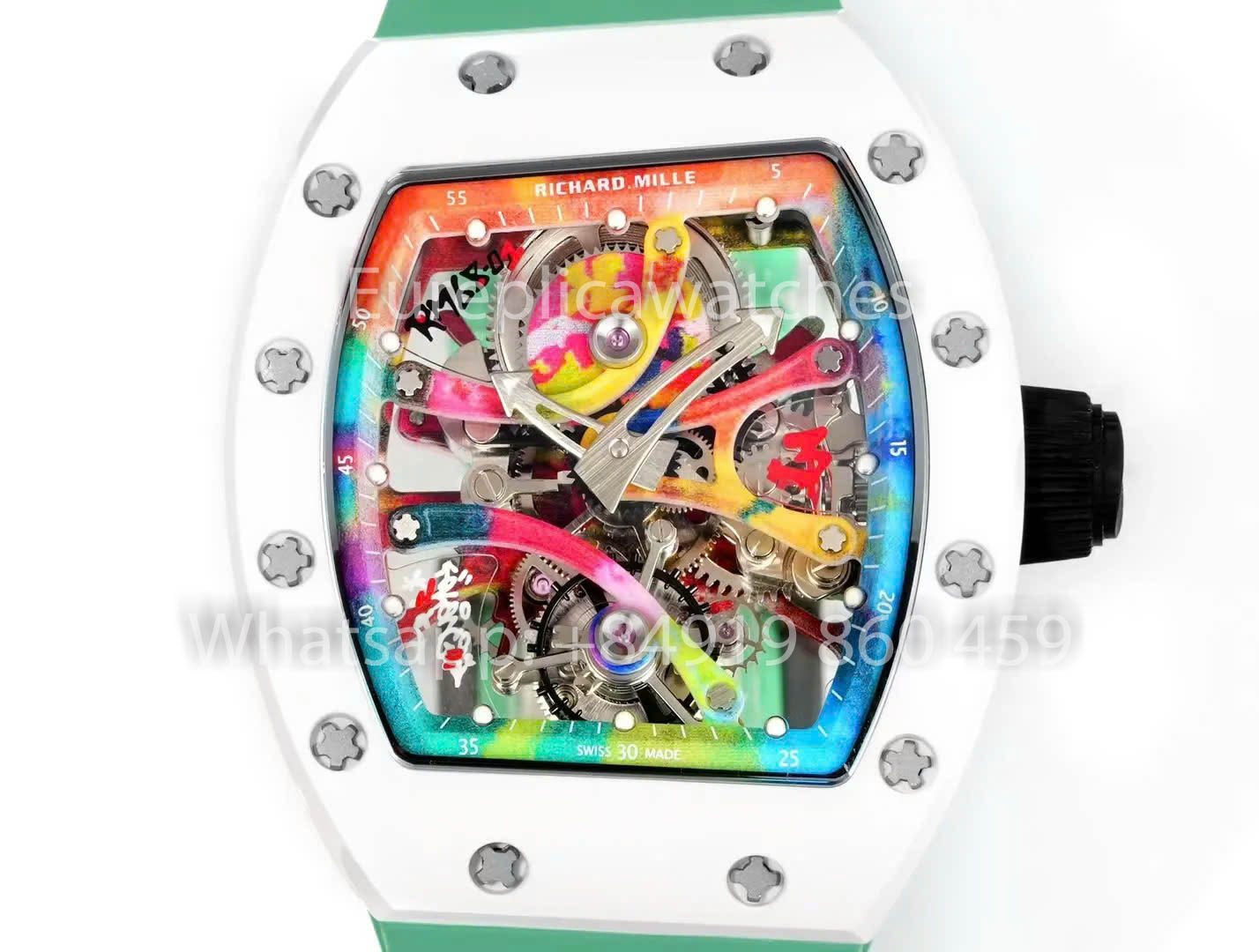 RICHARD MILLE RM 68-01 Tourbillon Cyril Kongo Watch 1:1 Best Clone RM Fabbrica Green Case Rubber Yellow cinturino