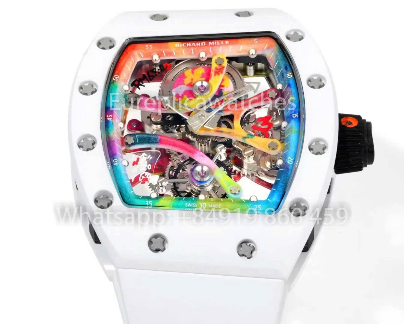 RICHARD MILLE RM 68-01 Tourbillon Cyril Kongo Watch 1:1 Best Clone RM Fabbrica White Case Rubber Yellow cinturino
