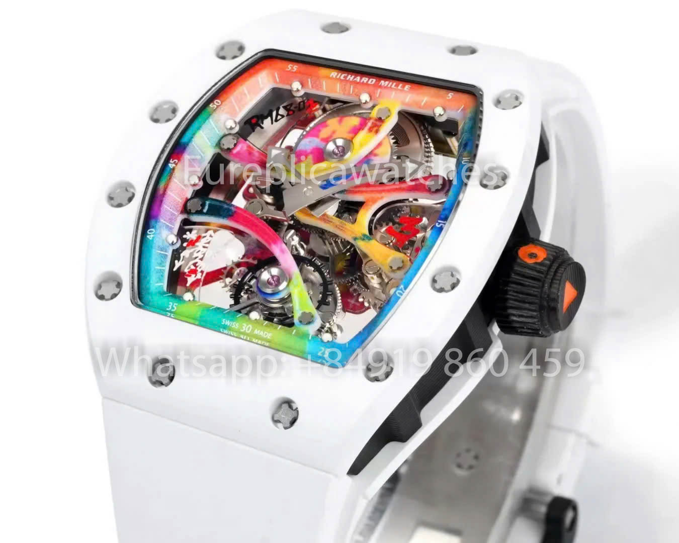 RICHARD MILLE RM 68-01 Tourbillon Cyril Kongo Watch 1:1 Best Clone RM Fabbrica White Case Rubber Yellow cinturino