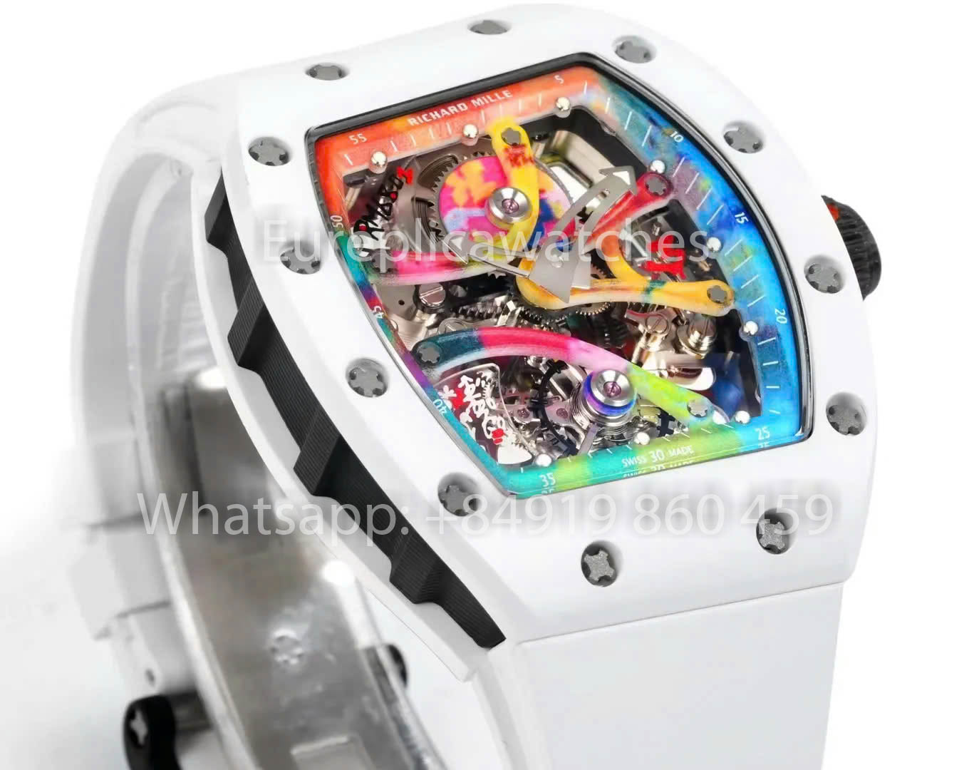 RICHARD MILLE RM 68-01 Tourbillon Cyril Kongo Watch 1:1 Best Clone RM Fabbrica White Case Rubber Yellow cinturino