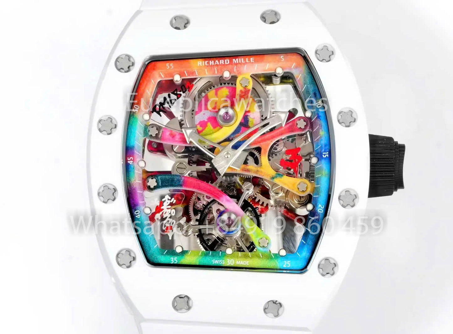 RICHARD MILLE RM 68-01 Tourbillon Cyril Kongo Watch 1:1 Best Clone RM Fabbrica White Case Rubber Yellow cinturino