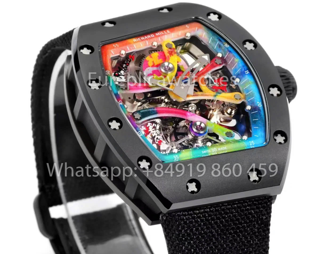 RICHARD MILLE RM 68-01 Tourbillon Cyril Kongo Watch 1:1 Best Clone RM Fabbrica Black Case Velcro cinturino