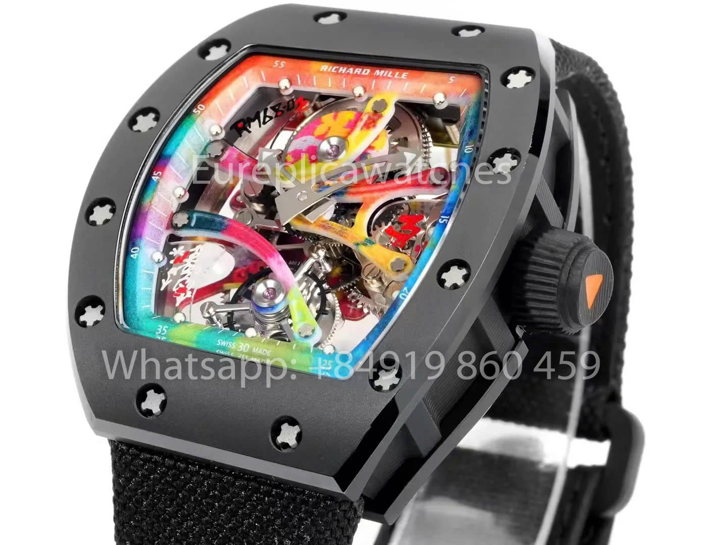 RICHARD MILLE RM 68-01 Tourbillon Cyril Kongo Watch 1:1 Best Clone RM Fabbrica Black Case Velcro cinturino