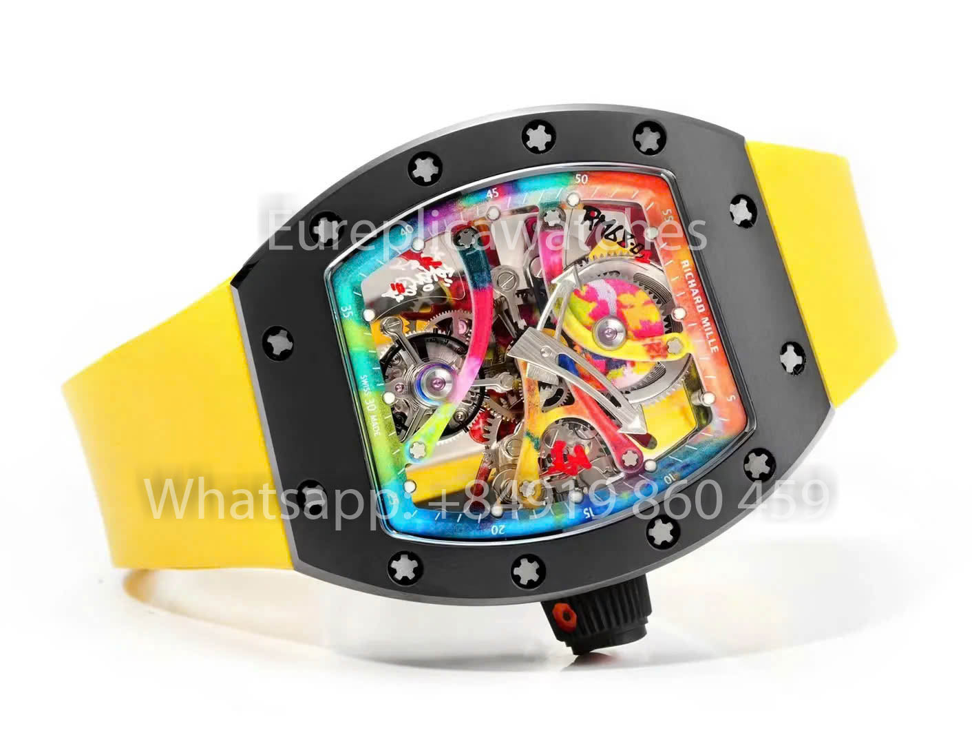 RICHARD MILLE RM 68-01 Tourbillon Cyril Kongo Watch 1:1 Best Clone RM Fabbrica Black Case Yellow Rubber cinturino