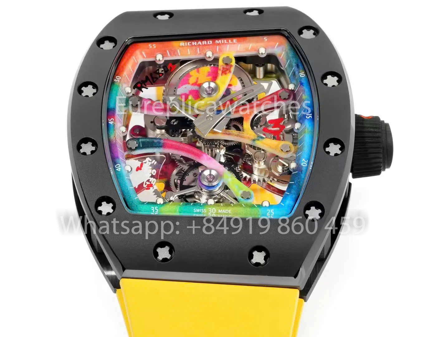 RICHARD MILLE RM 68-01 Tourbillon Cyril Kongo Watch 1:1 Best Clone RM Fabbrica Black Case Yellow Rubber cinturino