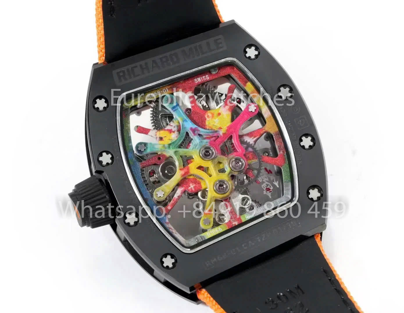 RICHARD MILLE RM 68-01 Tourbillon Cyril Kongo Watch 1:1 Best Clone RM Fabbrica Black Case Orange Velcro cinturino