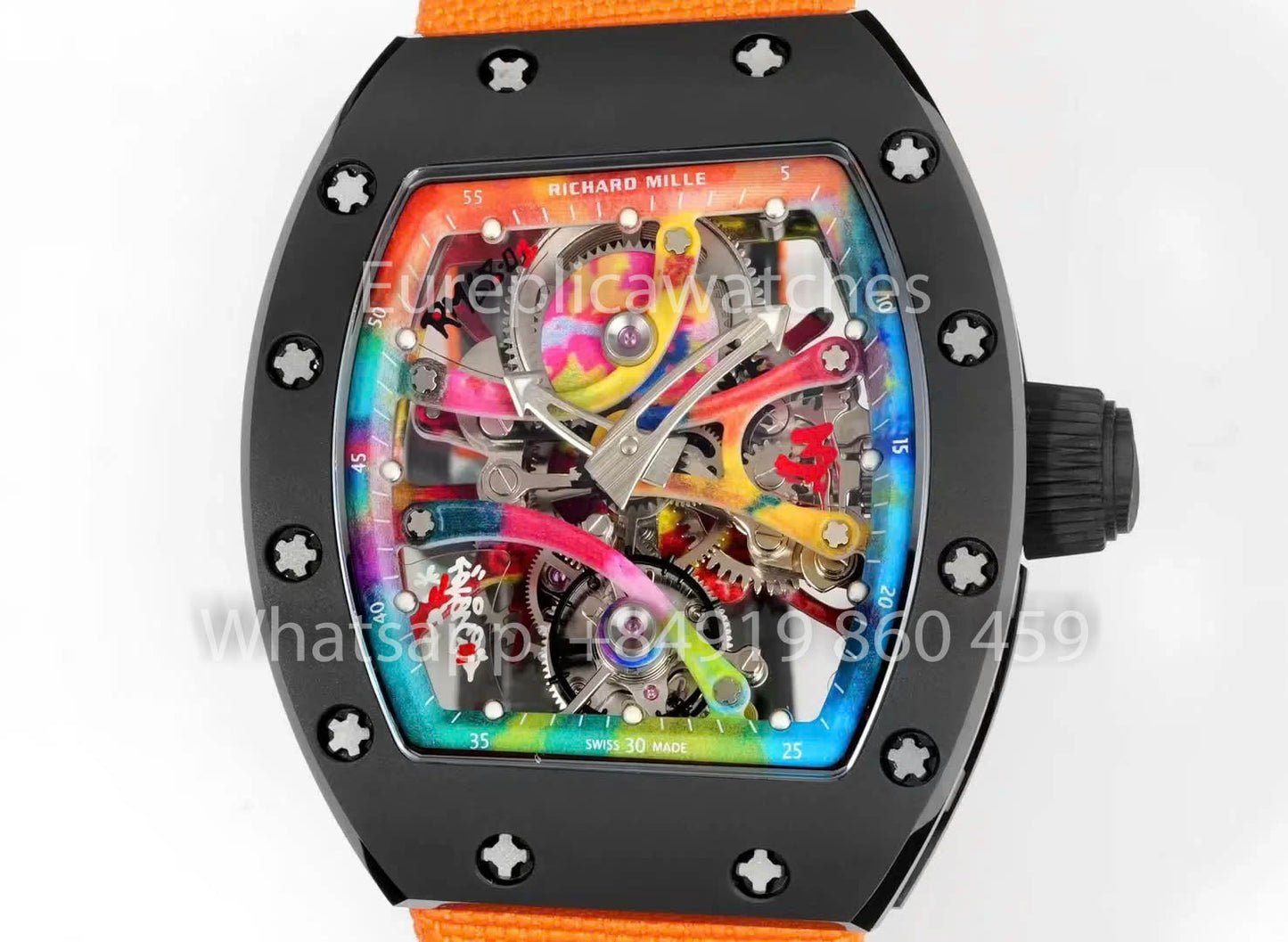 RICHARD MILLE RM 68-01 Tourbillon Cyril Kongo Watch 1:1 Best Clone RM Fabbrica Black Case Orange Velcro cinturino