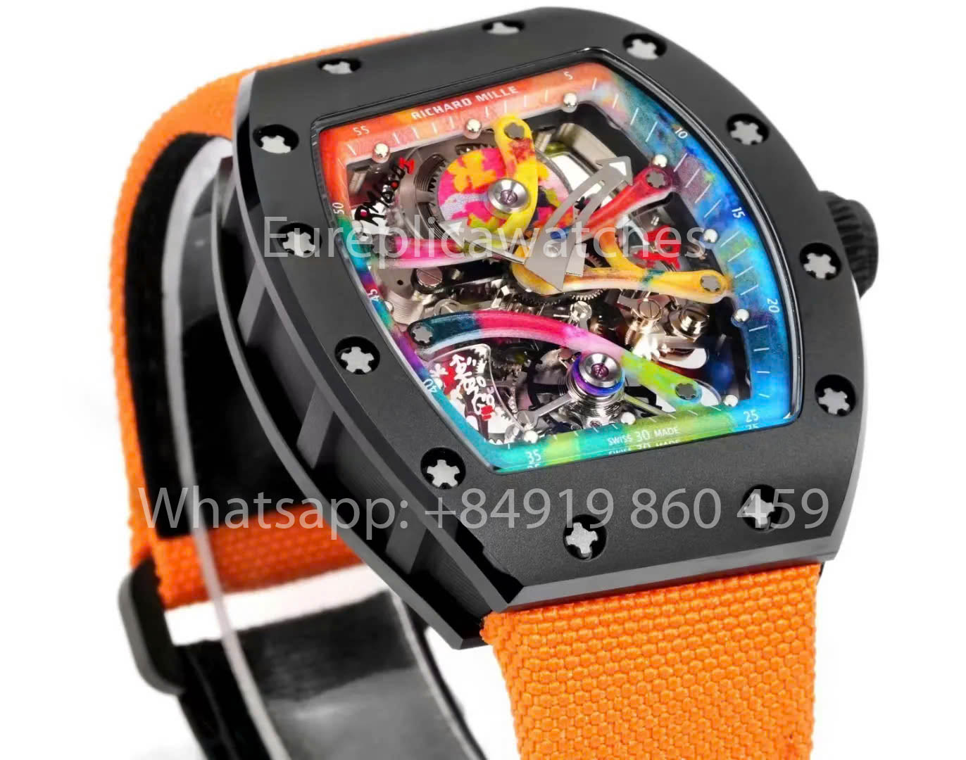 RICHARD MILLE RM 68-01 Tourbillon Cyril Kongo Watch 1:1 Best Clone RM Fabbrica Black Case Orange Velcro cinturino