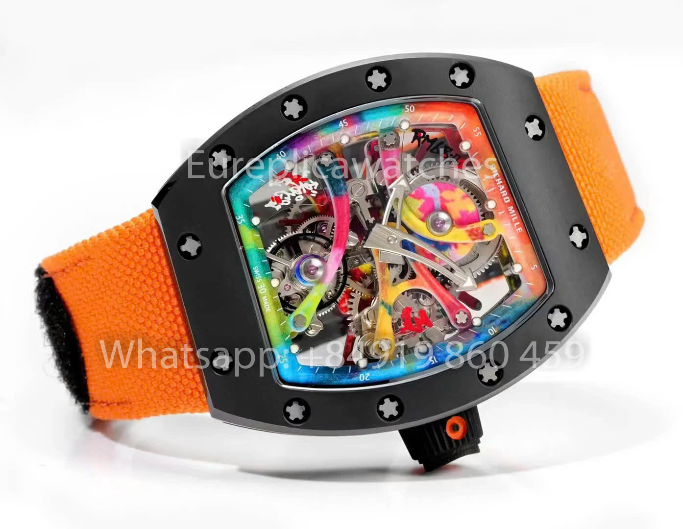 RICHARD MILLE RM 68-01 Tourbillon Cyril Kongo Watch 1:1 Best Clone RM Fabbrica Black Case Orange Velcro cinturino