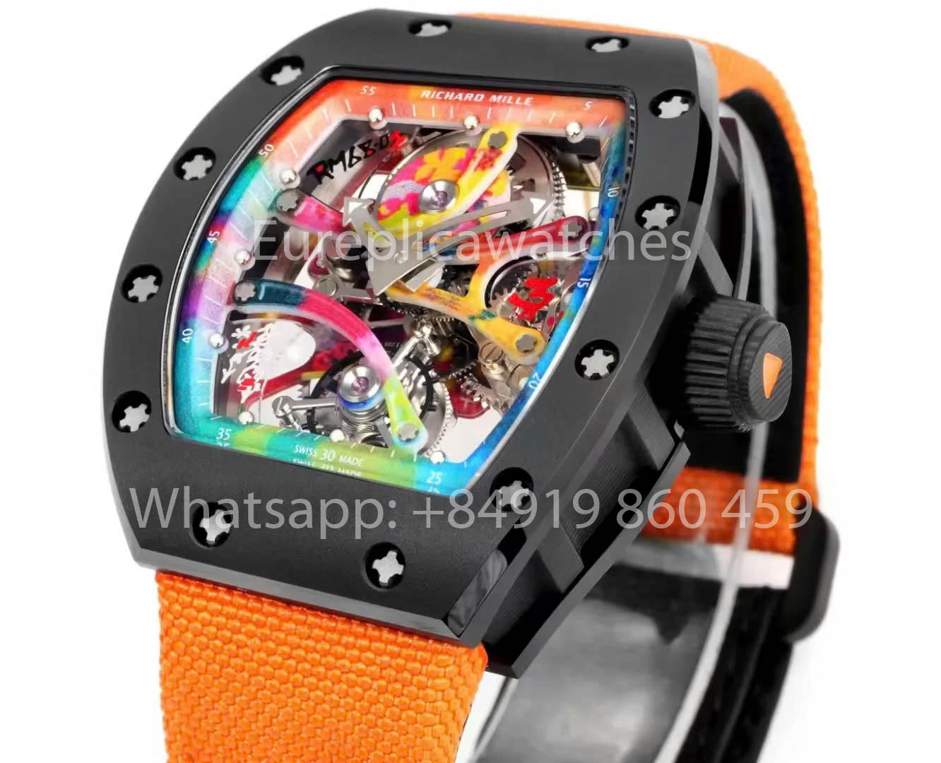 RICHARD MILLE RM 68-01 Tourbillon Cyril Kongo Watch 1:1 Best Clone RM Fabbrica Black Case Orange Velcro cinturino