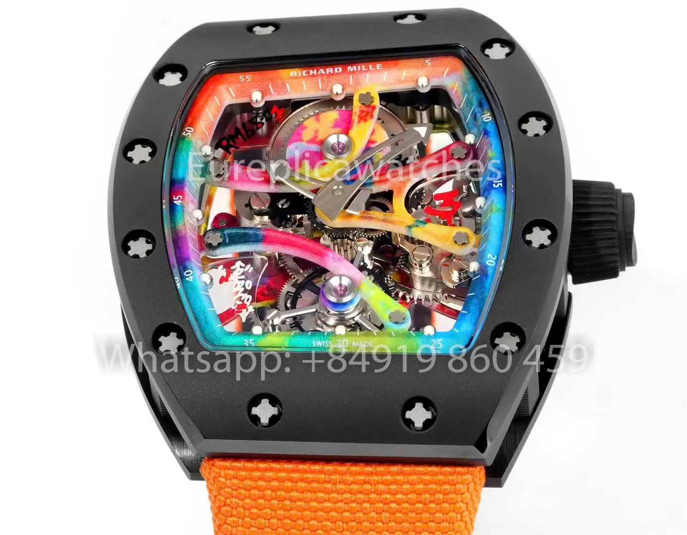 RICHARD MILLE RM 68-01 Tourbillon Cyril Kongo Watch 1:1 Best Clone RM Fabbrica Black Case Orange Velcro cinturino
