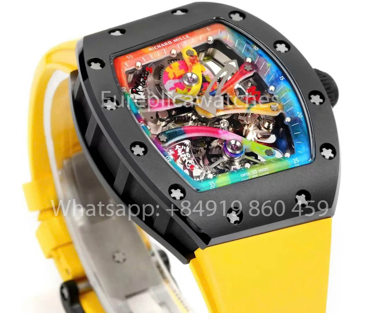 RICHARD MILLE RM 68-01 Tourbillon Cyril Kongo Watch 1:1 Best Clone RM Fabbrica Black Case Yellow Rubber cinturino