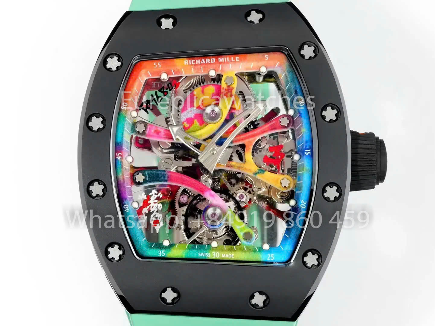 RICHARD MILLE RM 68-01 Tourbillon Cyril Kongo Watch 1:1 Best Clone RM Fabbrica Black Case Green Rubber cinturino