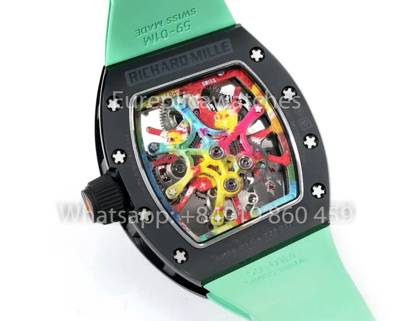 RICHARD MILLE RM 68-01 Tourbillon Cyril Kongo Watch 1:1 Best Clone RM Fabbrica Black Case Green Rubber cinturino