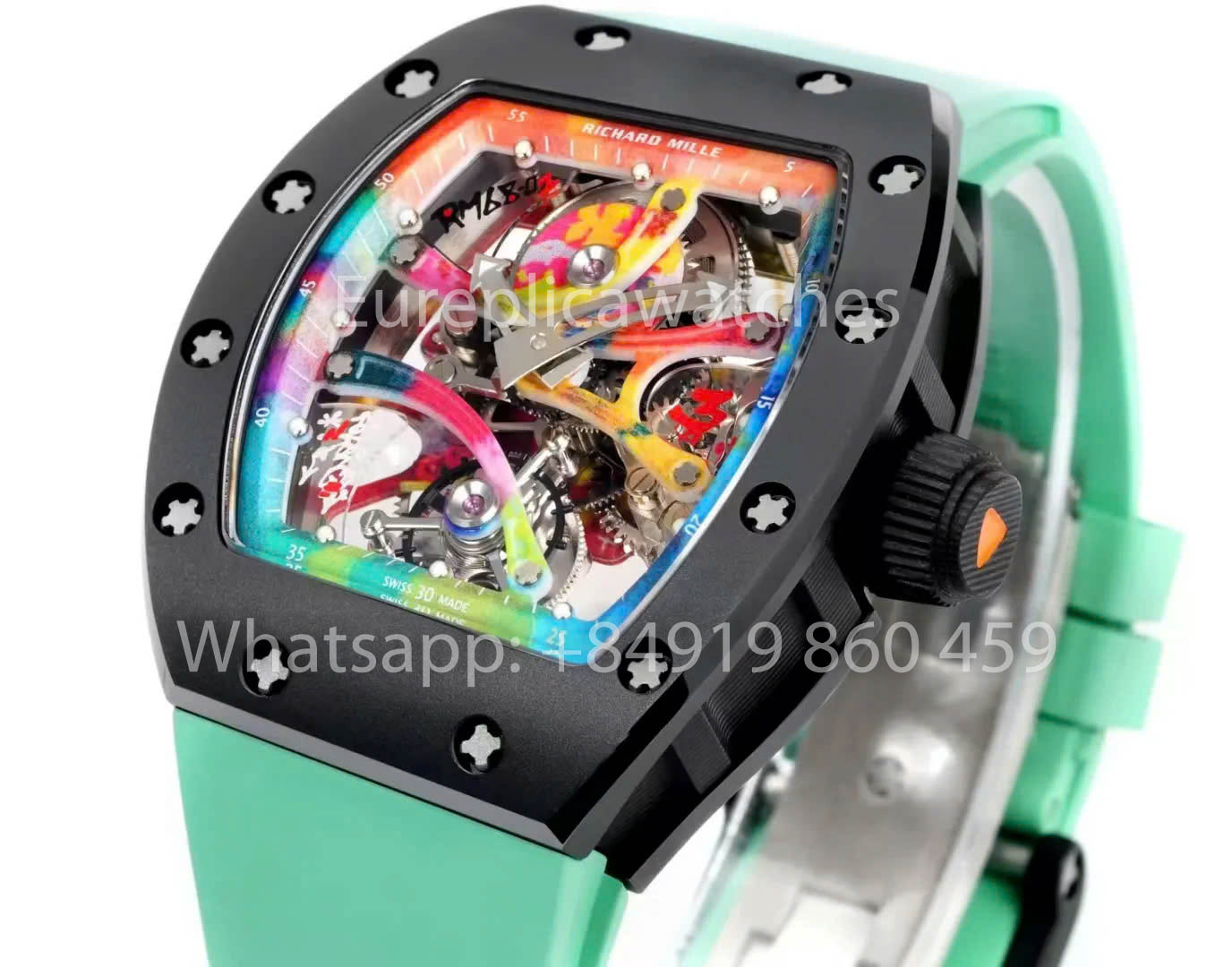 RICHARD MILLE RM 68-01 Tourbillon Cyril Kongo Watch 1:1 Best Clone RM Fabbrica Black Case Green Rubber cinturino