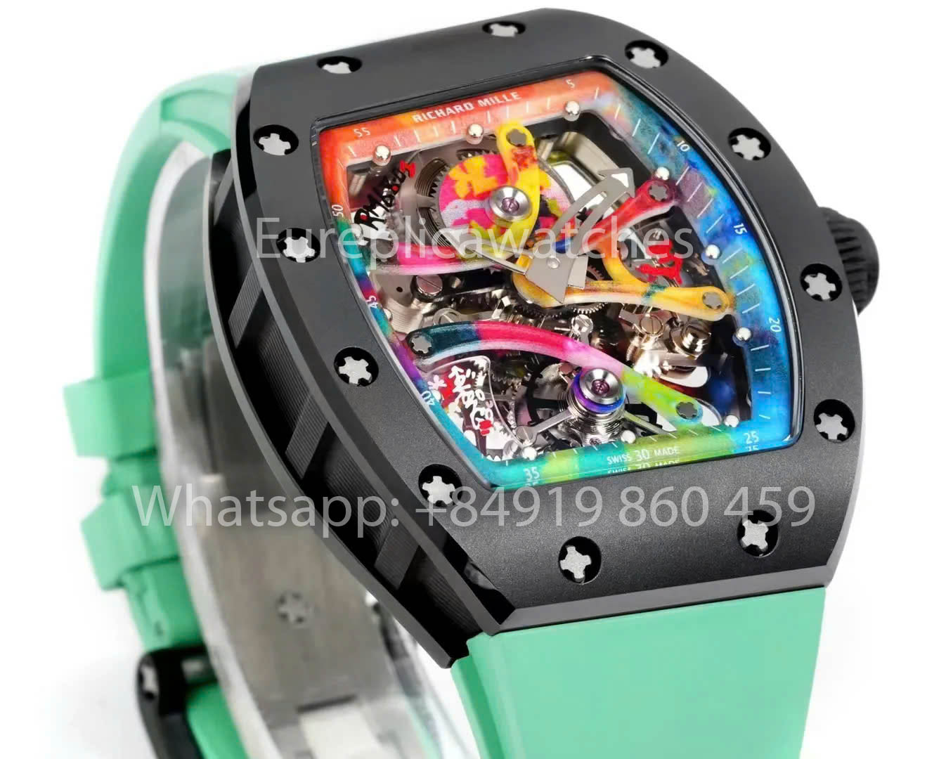 RICHARD MILLE RM 68-01 Tourbillon Cyril Kongo Watch 1:1 Best Clone RM Fabbrica Black Case Green Rubber cinturino