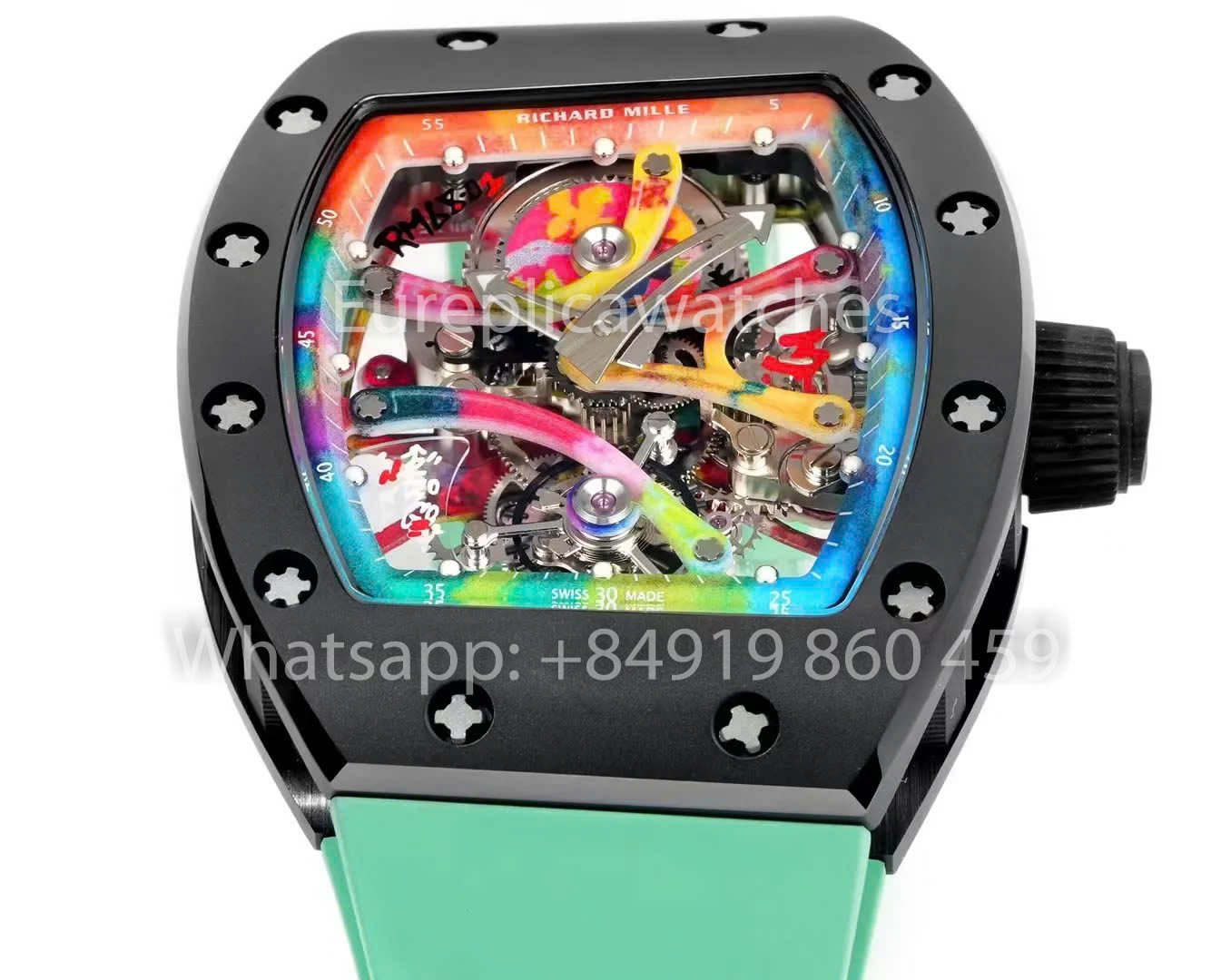 RICHARD MILLE RM 68-01 Tourbillon Cyril Kongo Watch 1:1 Best Clone RM Fabbrica Black Case Green Rubber cinturino