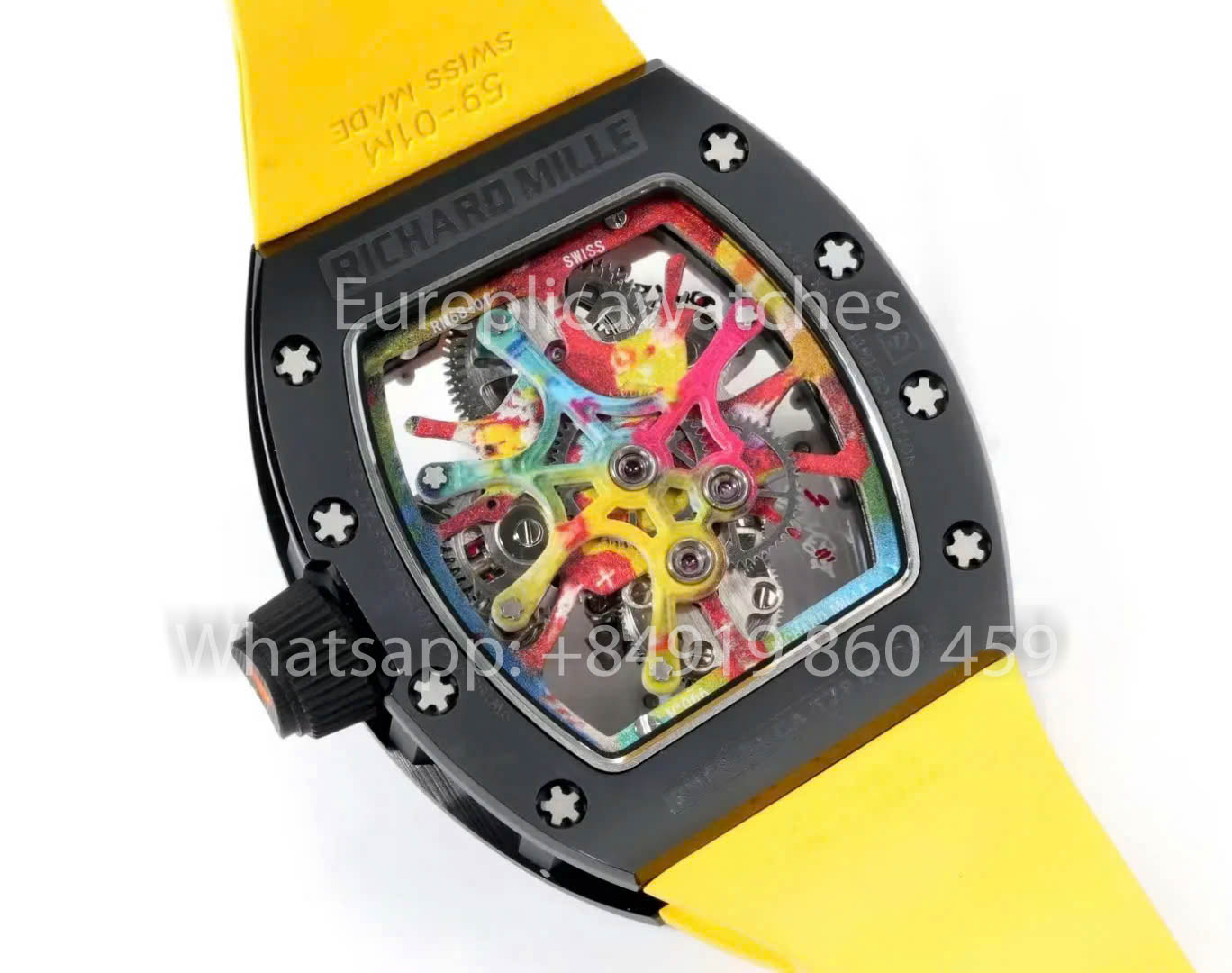 RICHARD MILLE RM 68-01 Tourbillon Cyril Kongo Watch 1:1 Best Clone RM Fabbrica Black Case Yellow Rubber cinturino