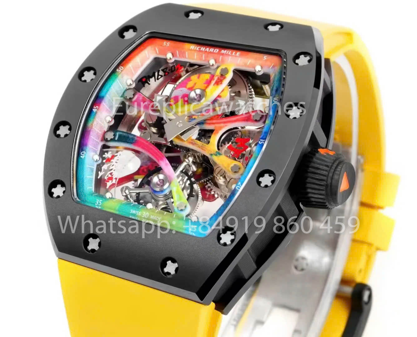 RICHARD MILLE RM 68-01 Tourbillon Cyril Kongo Watch 1:1 Best Clone RM Fabbrica Black Case Yellow Rubber cinturino