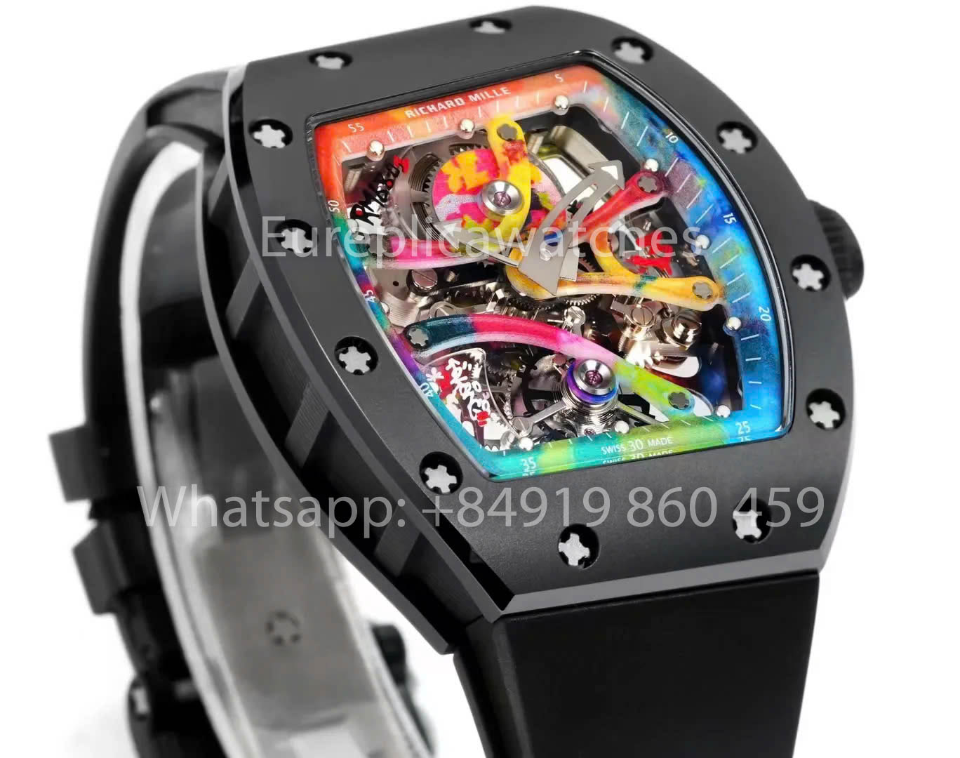 RICHARD MILLE RM 68-01 Tourbillon Cyril Kongo Watch 1:1 Best Clone RM Fabbrica Black Case Black Rubber cinturino