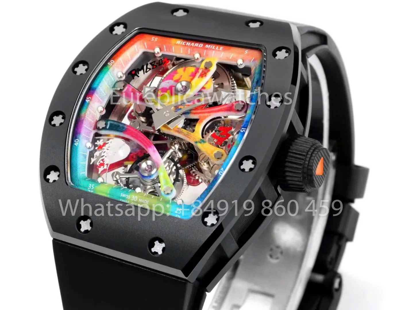 RICHARD MILLE RM 68-01 Tourbillon Cyril Kongo Watch 1:1 Best Clone RM Fabbrica Black Case Black Rubber cinturino