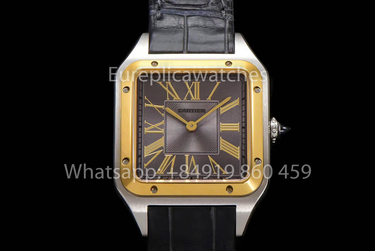 Cartier Santos-Dumont W2SA0015 1:1 Best Clone F1 Fabbrica Grigio quadrante Yellow Oro lunetta
