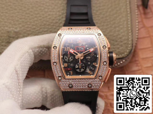 Richard Mille RM011 RG/5423 1:1 Best Edition KV Fabbrica Rose Gold Diamond Swiss movimento