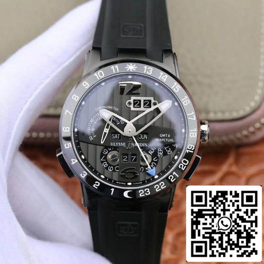 Ulysse Nardin El Toro 322-00-3 acciaio inossidabile Case All Working GMT Calendar Men Watches 1:1 Best Edition Swiss UN-32 movimento Black line pattern dial
