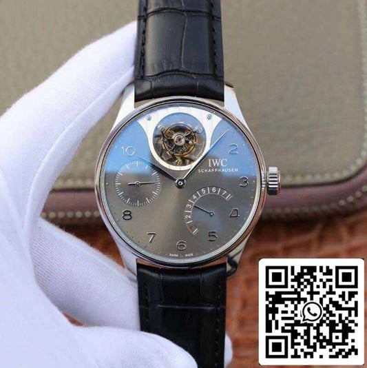 IWC Português IW504210 Tourbillon 1:1 Melhor Edição Mostrador Cinza Ardósia em Couro Preto Cinturino Suíço ETA Tourbillon Movimento