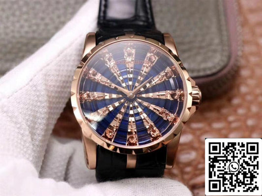 Roger Dubuis Excalibur RDDBEX0684 1:1 Best Edition ZZ Fabbrica Rose Gold Blue Dial Swiss ETA9015