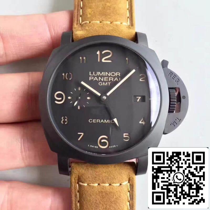 Panerai Luminor PAM441 VS Fabbrica ceramica Cassa 1:1 edizione melhor Swiss ETA P9001 Brown Pelle cinturino