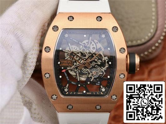 Richard Mille RM035 Americas KV Fabbrica 1:1 Best Edition Rose Gold White cinturino
