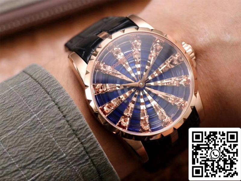 Roger Dubuis Excalibur RDDBEX0684 1:1 Best Edition ZZ Fabbrica Rose Gold Blue Dial Swiss ETA9015