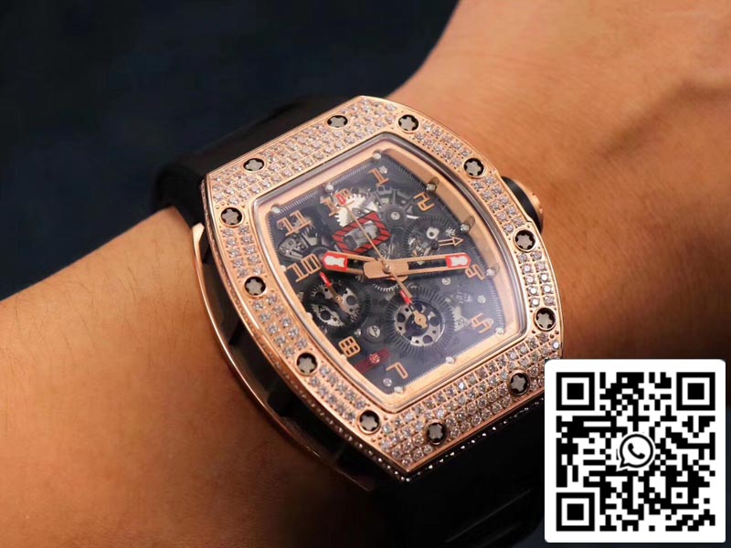 Richard Mille RM011 RG/5423 1:1 Best Edition KV Fabbrica Rose Gold Diamond Swiss movimento