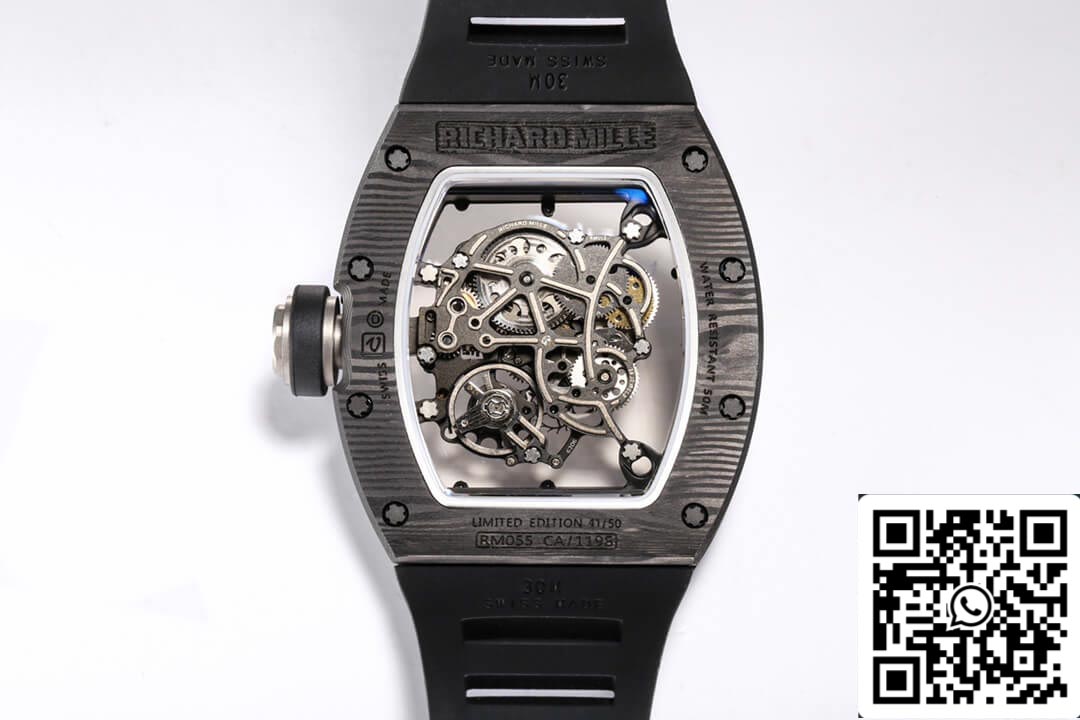 Richard Mille RM055 NTPT 1:1 edizione migliore BBR Fabbrica Nero Gomma cinturino