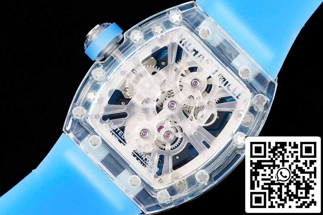 Richard Mille RM12-01 1:1 Best Edition RM Fabbrica Tourbillon Transparent Version Blue cinturino