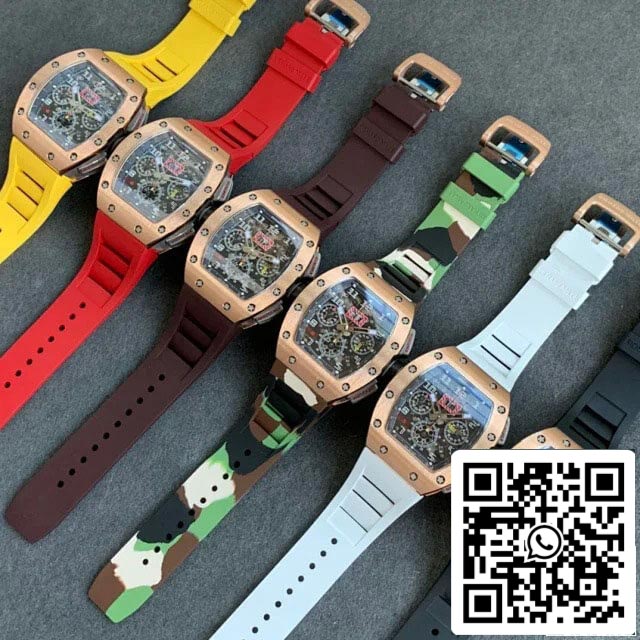 Richard Mille RM011 1:1 Best Edition KV Fabbrica Rose Gold Rubber cinturino