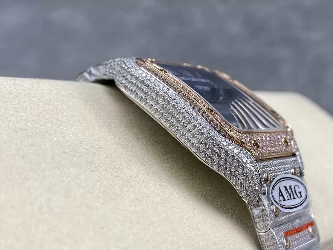 Santos De Cartier Diamond Watches quadrante blu 1:1 edizione migliore AMG Fabbrica Swarovski Stone