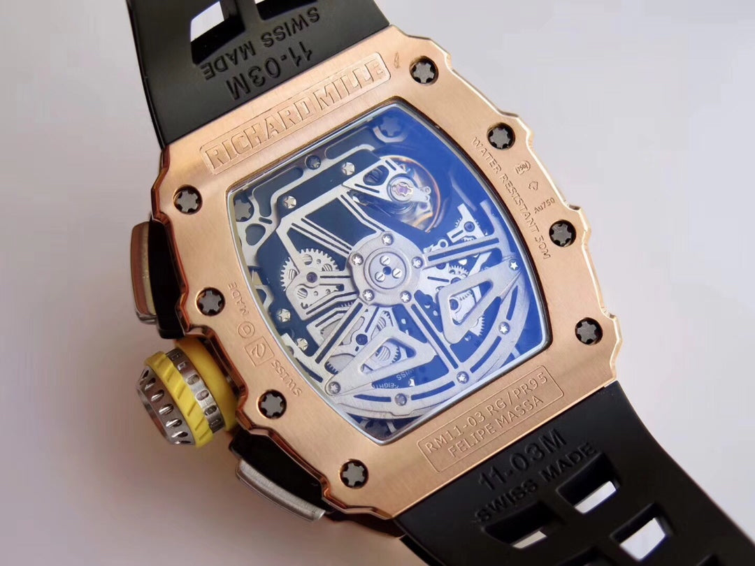 Richard Mille RM11-03 Ouro rosa 1:1 Best Edition KV KU+ Fabrica Cinturino preto