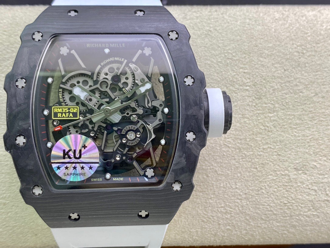 Richard Mille RM035-02 1:1 Best Edition KU Fabbrica Carbon Fiber White cinturino