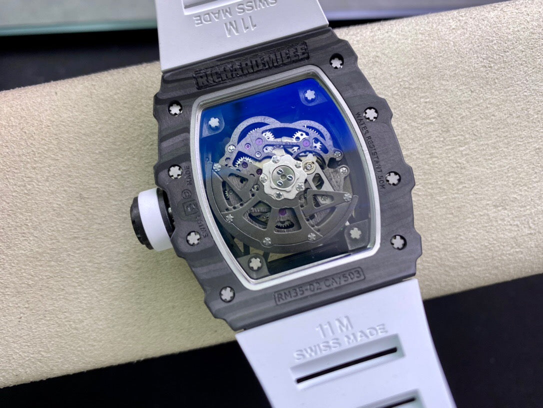 Richard Mille RM035-02 1:1 Best Edition KU Fabbrica Carbon Fiber White cinturino